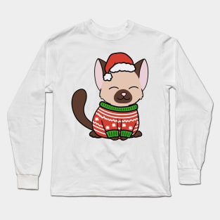 Christmas Sweater Siamese Cat Long Sleeve T-Shirt